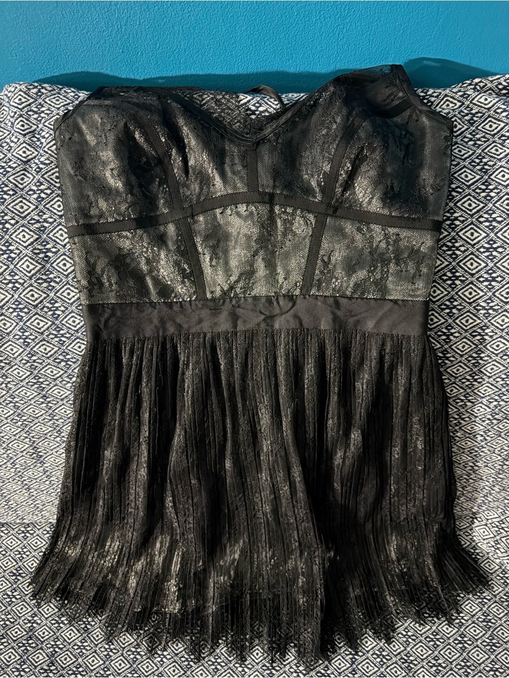 AllSaints Black Lace-Trim V-Neck Mini Dress
